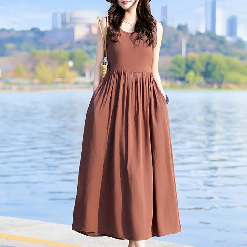 Spring Summer Dresses Fashion Female Sleeveless printed Casual Dress Women A-line Dresses Vestidos