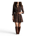 Women's Turn‑Down Collar Long Sleeve Mini Dress Plaid Print Button Front Pleated A‑Line Shirt Dress Fashion Casual Ladies Daily Outfit