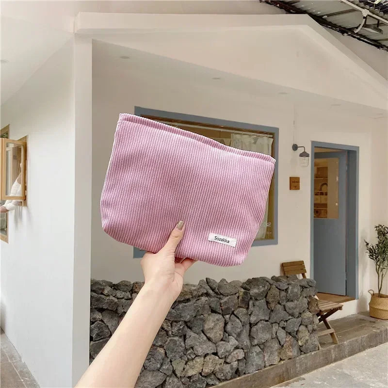 Soft Large Cosmetic Bags Women'S Neceser Makeup Toiletry Bag Fashion Travel Make Up Bag Corduroy Brush Pencil Organizer Case