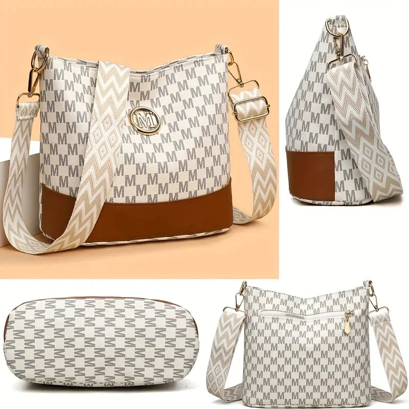 Elegant Women's Crossbody Bag with "M" Badge, Multi-Pocket Design, Adjustable Shoulder Strap, Perfect Gift for Women