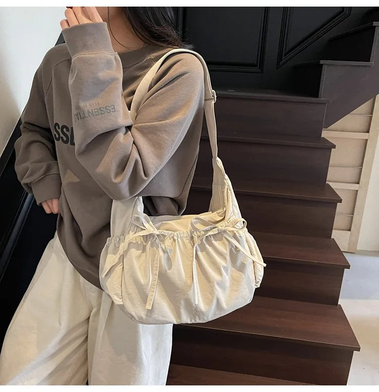 Ruched Fabric Hobo Bags Lightweight Nylon Shoulder Crossbody Bag, Stylish & Adjustable, Perfect for Casual Outfits, Daily Errand