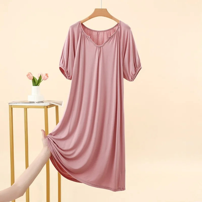 Summer New Modal Sleeveless V-neck Long Dress Women's Thin Loose plus Size Home Dress Fresh Sweet Style Outdoor Scene