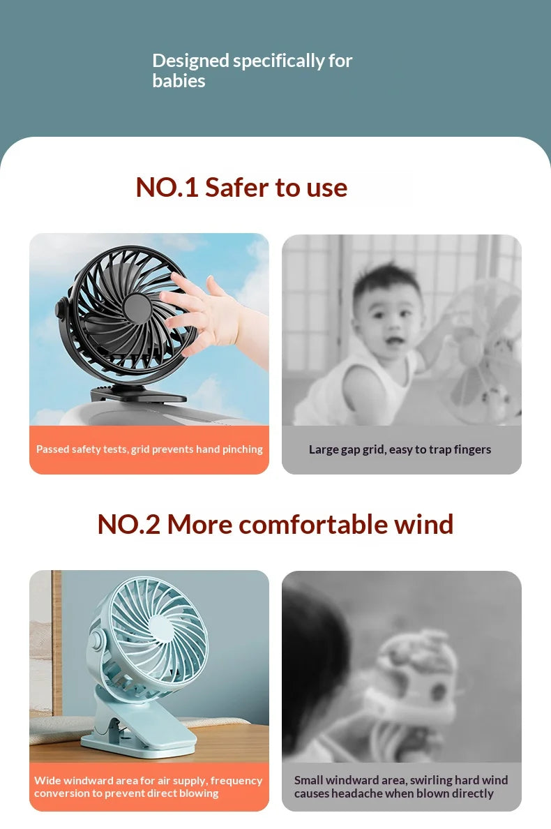 HOMEFISH Portable Rechargeable Clip Fan 720° Rotatable Hanging Fan with Night Light Air Cooler for Outdoor Camping Ventilador