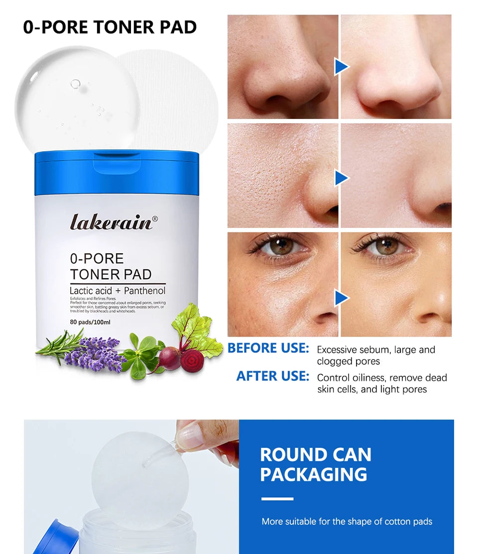 Lakerain 2Pcs Set 0-Pore Toner Pad & Salmon PDRN Pink Peptide Facial Serum Deep Moisturizing Glow Korean Facial Skin Care Kit