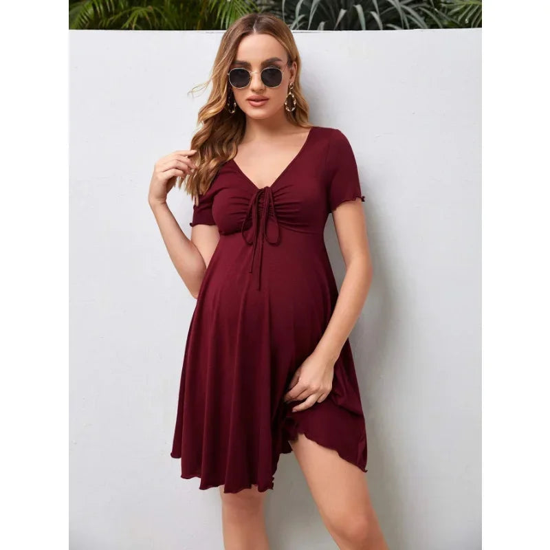 Women's V-Neck Maternity Dress – Loose Fit, Plus Size