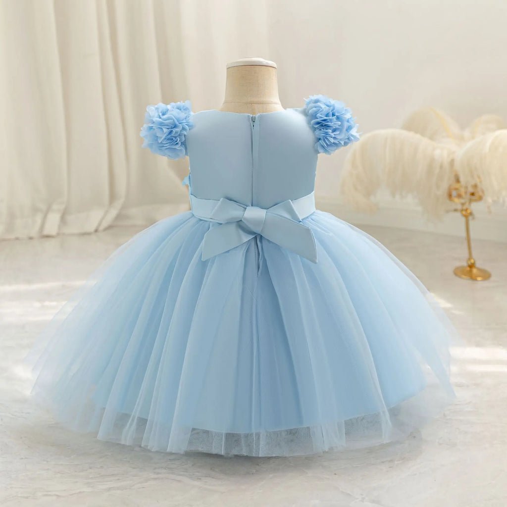HETISO Baby Girl Butterfly Dress Sky Blue Kids Cute Tutu Sweet Holiday Ball Gown Summer Children's New Year Costumes 1-5Y