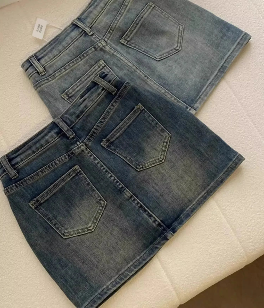 Sexy Retro High Waist Denim  Skirt Women's Anti-Light Versatile Slimming American Hot Girl f-length Summer Skirt
