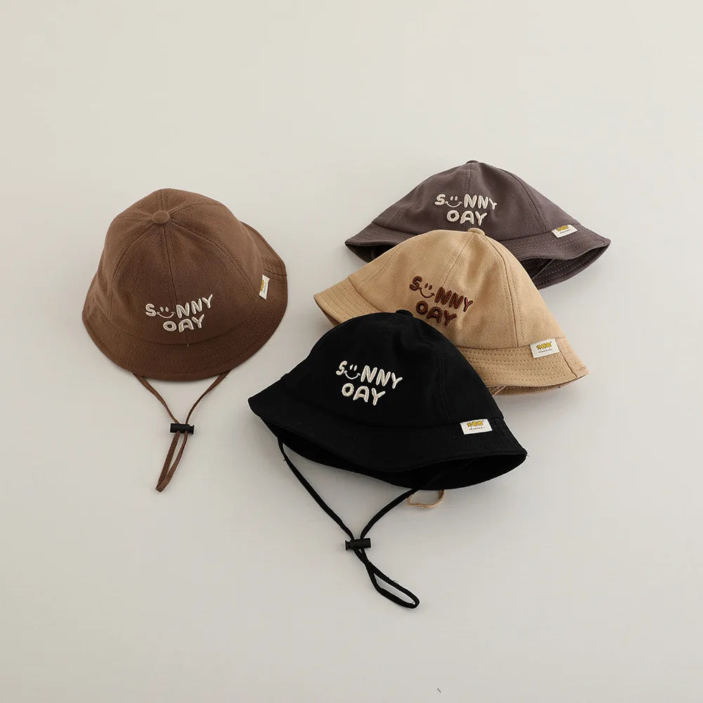 New Embroidered Letter Baby Bucket Hats Spring Sunhat Fishing Hat Sunshade Visor Boy Girl Outdoor Fashion Beach Cap For 6-24M