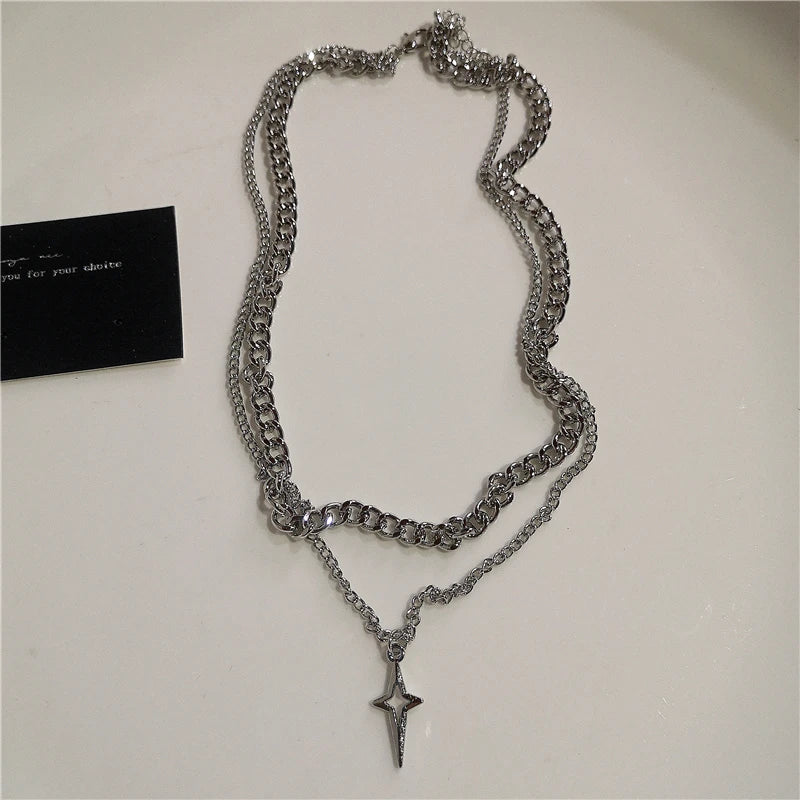 Punk Rock Y2K Black Star Cross Red Heart Pendant Ghost Claw Choker Chain Necklace Men Women'S Goth Vintage Grunge Emo Accessories