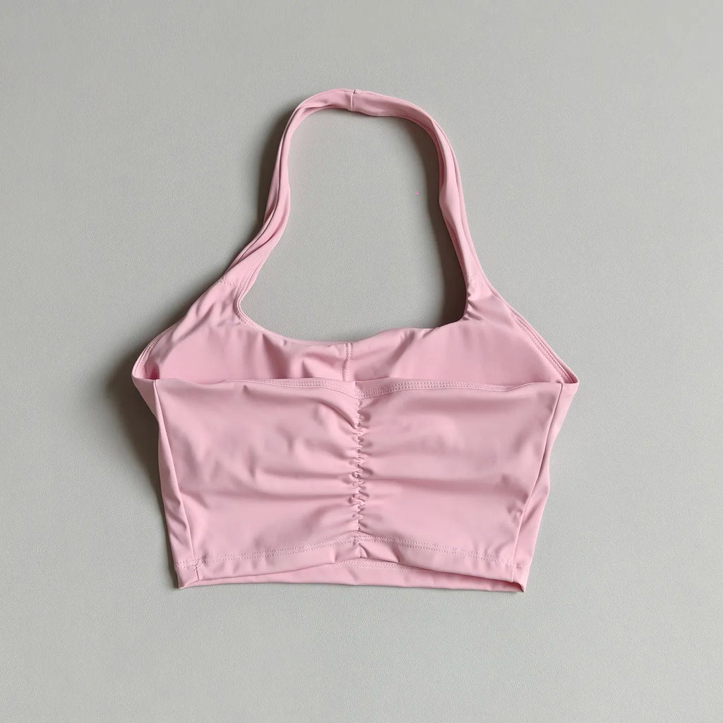 Women's Halter Neck Yoga Vest with Chest Pad Quick-Drying Breathable Sports Bra for Gym Fitness Pilates Running Training