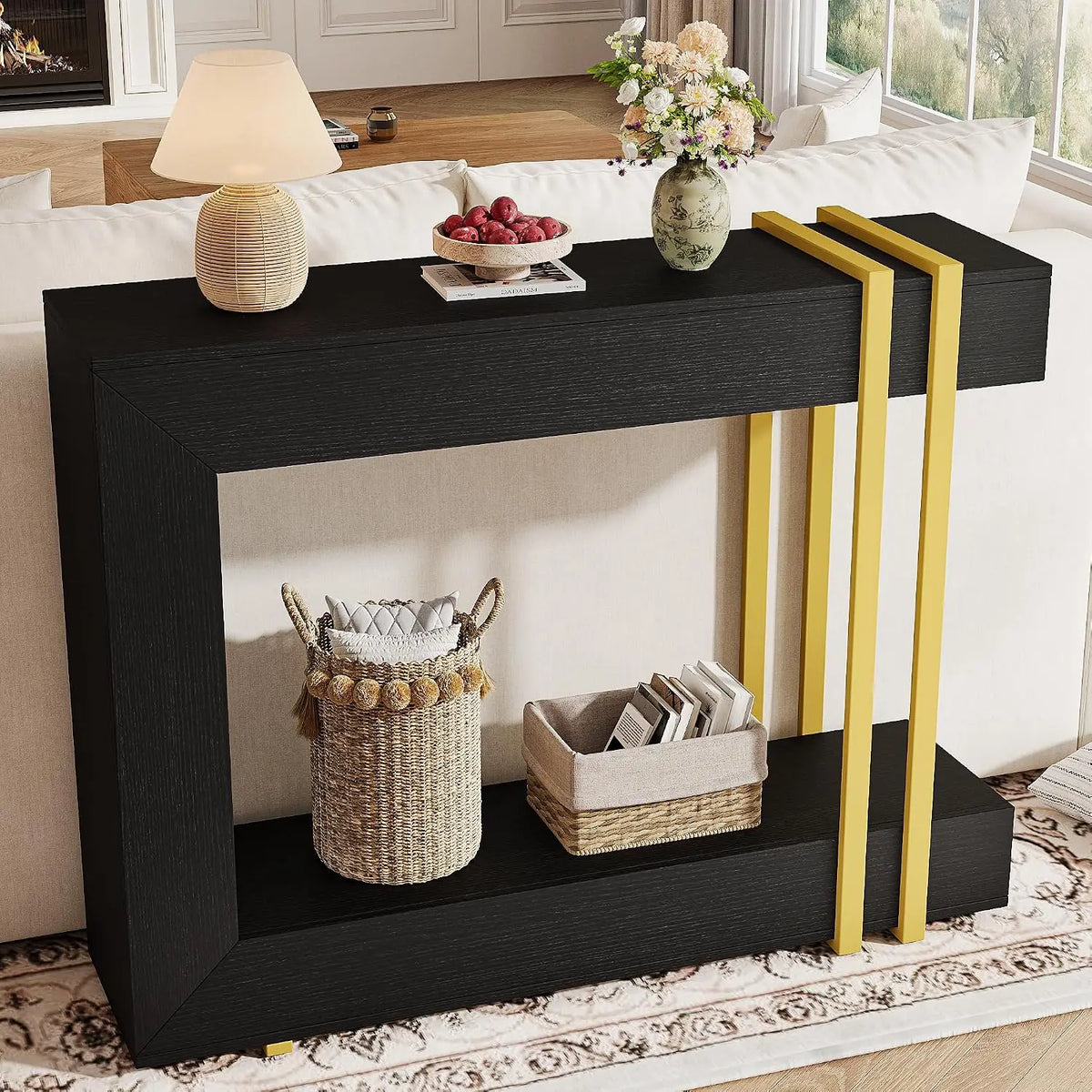 42.5-Inch Console Table 2-Tier Wood Entry Table with Storage & Metal Base for Living Room Hallway Foyer, Customized