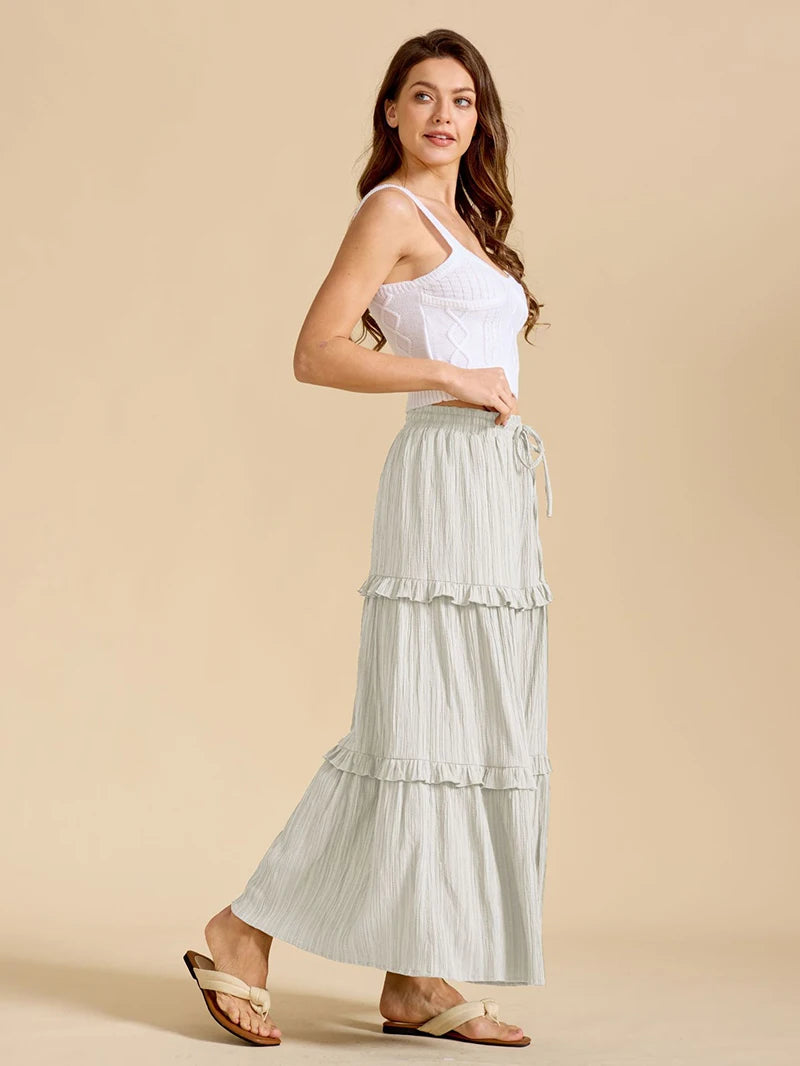Beiyingni 2025 New In Women's Skirt Pure Color Leisure Fashionable Lace-up A-line Long Maxi Skirts Female Simple Slim Faldas
