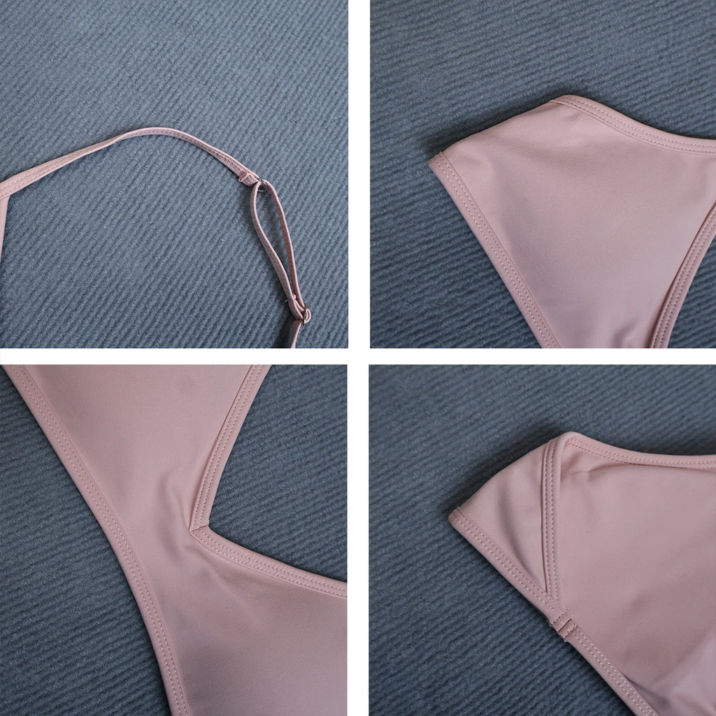 Women's Summer Halter Neck Padded Sports Yoga Bra Shock Absorption Support Backless Crop Top for Outdoor Running And Gym