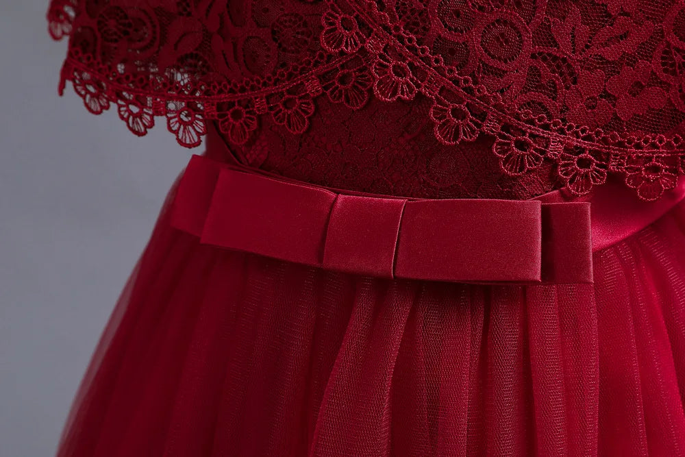 Criss-Cross Lace Girl Bridesmaid Dresses For Christmas White Kid's Party Dress Beading Tulle Children's Ceremony Evening Frocks