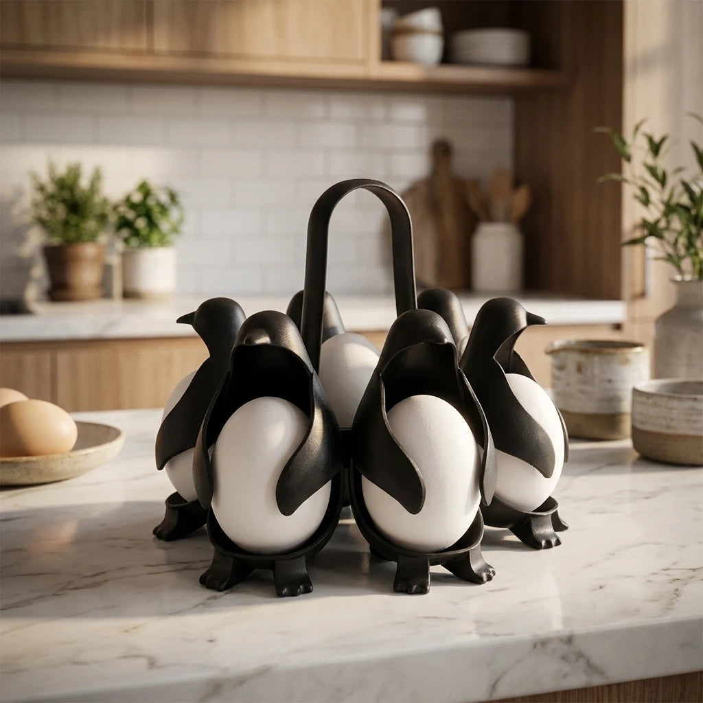 Estante con forma de pingüino para cocer huevos, utensilio de cocina, soporte para huevos cocidos, vaporizador de huevos para cocinar