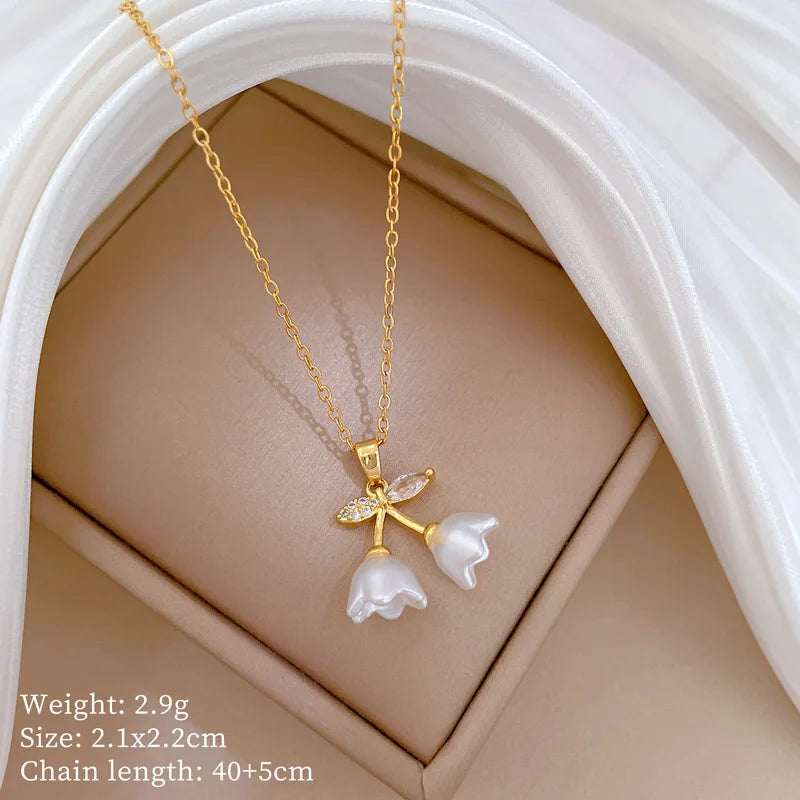 Full Zircon Cross Necklace For Women'S Gold Color Anti-Tarnish Titanium Steel Jewelry