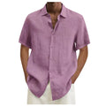 Men'S Short-Sleeved Shirts Cotton Linen Summer Solid Color Turn-Down Collar Quick Drying Casual Beach Style Plus Size Shirts