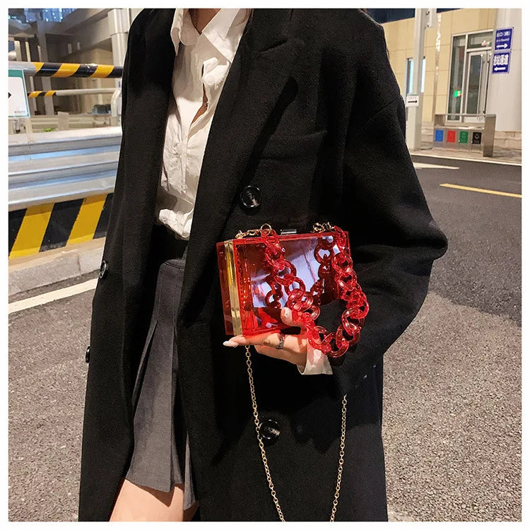 Fashionable Acrylic Handbag Women's Hot Sale Of The Season New Chain Box Bag Transparent Handbag Cross-Border Style Small Siz...
