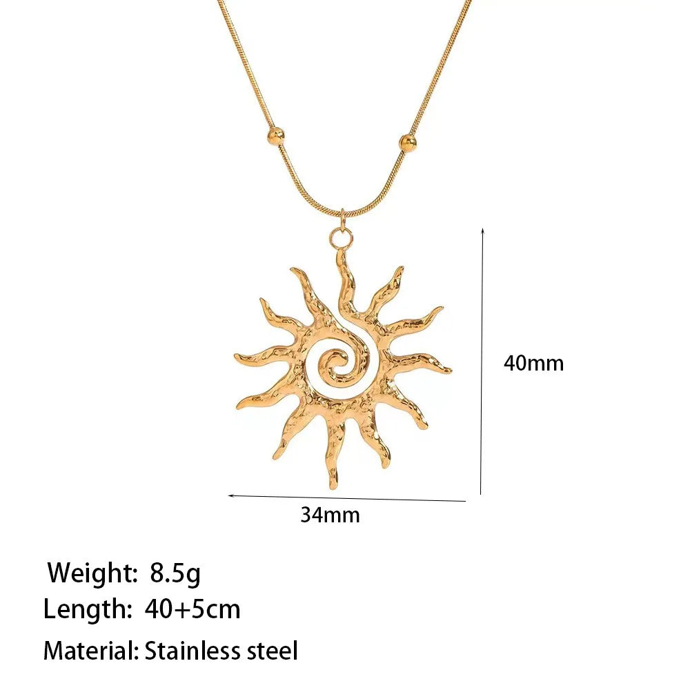 Fashion Vintage Chic Sun Shaped Pendant Necklace Stainless Steel Earrings Statement Fashion Jewlery Accessories