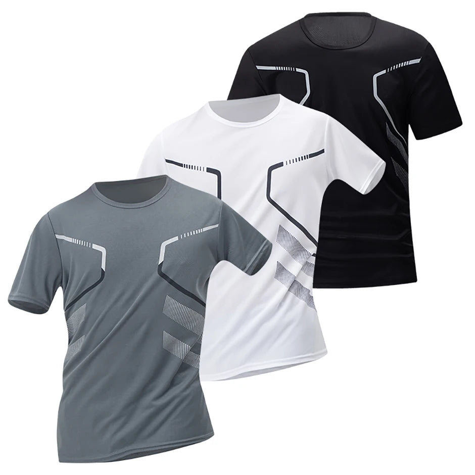 1/3 Piece Men's Four Season Printed Short Sleeved Sports Fitness Quick Drying Comfortable Plus Size Youth Casual Basic Top