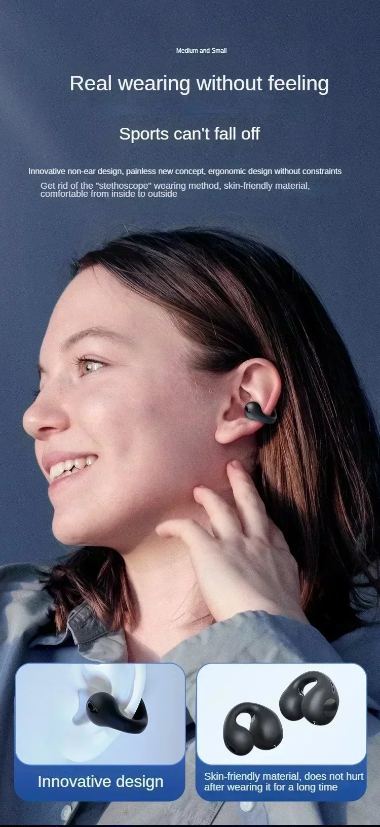 TWS Bluetooth Headset 5.3 Wireless Air Conduction Headphones Clip Ear Music Noise Canceling HD Call Sports Gaming Earphone