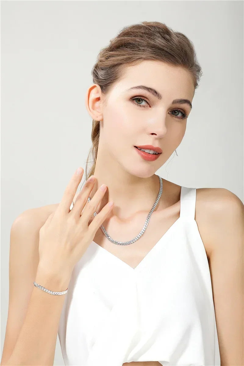 18K Gold 925 Sterling Silver 6mm Full Sideways Necklace 8/18/20/24 Inch Chain For Woman Men Fashion Wedding Engagement Jewelry
