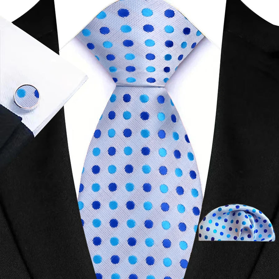 Mens Tie Pink Blue Red Polka Dot Wedding Necktie For Men Designer Hanky Cufflink Tie Set Business Party Daily Wear Accessories