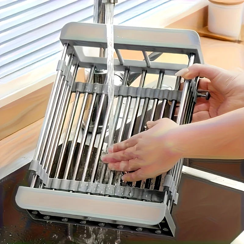 Fregadero de Cocina Escurridor de Acero Inoxidable Escurridor Extensible para Platos Cesta de Drenaje para Lavar Frutas y Verduras Estante de Almacenamiento