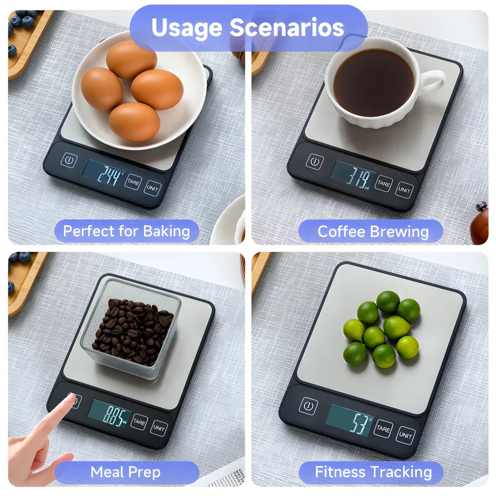 Báscula de cocina de 10 kg con pantalla digital LCD, báscula electrónica de mesa para hornear, báscula de peso en gramos para dieta personal saludable