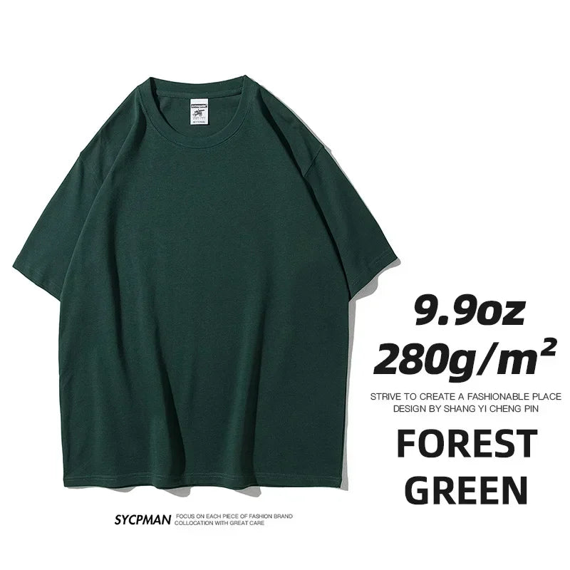 Mens Oversized 9.9oz Cotton Heavyweight Tee Short Sleeve Solid Color Casual For Men