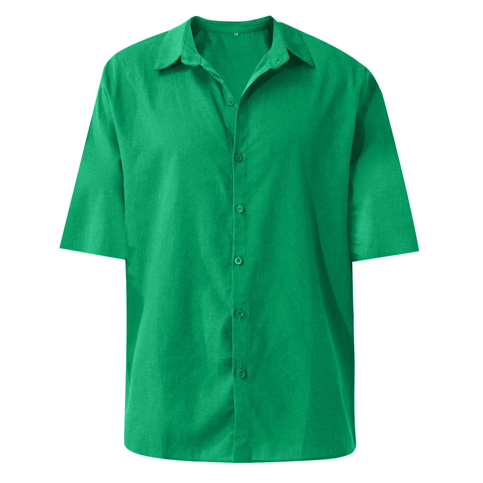 Men'S Short-Sleeved Shirts Cotton Linen Summer Solid Color Turn-Down Collar Quick Drying Casual Beach Style Plus Size Shirts