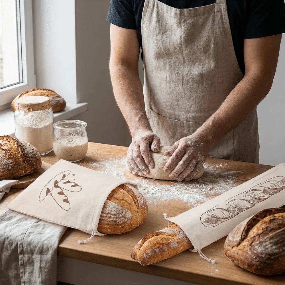 2 BOLSAS GRANDES DE LINO PARA PAN Bolsas de almacenamiento de pan ecológicas que mantienen la frescura, lavables, reutilizables con cordón, para panaderías