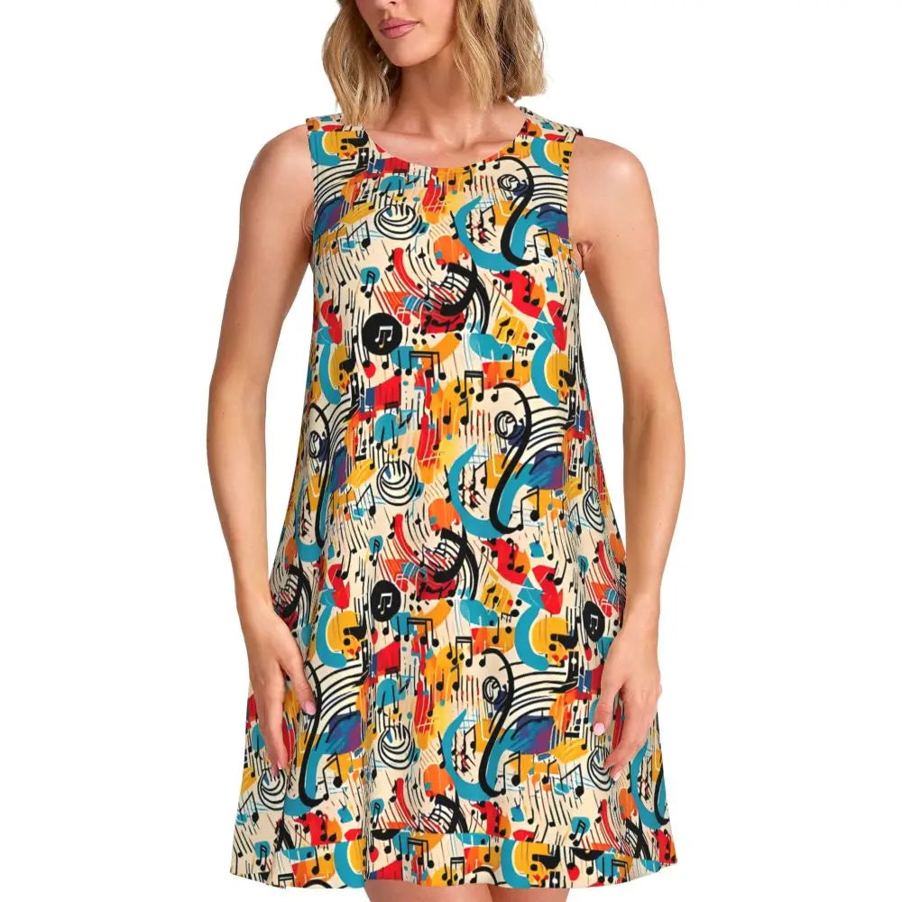 Music Note Colour Style Dress Boho Dresses Spring Aesthetic Oversized Tank Dress New Arrival Female Printed Vestido