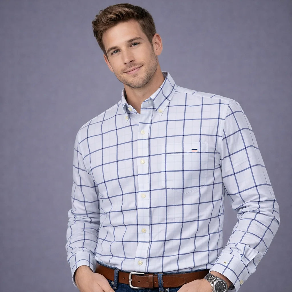 100% Pure Cotton Oxford Shirts For Men Long Sleeve Plaid Shirt Striped Male Businesstartan Red Shirt Mans Designer Clothes