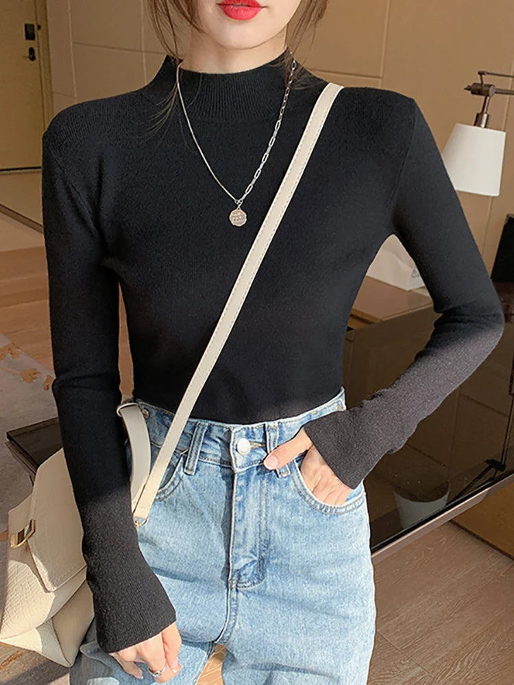 AOSSVIAO Turtleneck Sweater For Women Slim Fit Knit Top With High Stretch Long Sleeve Knitwear Chic Winter Essential