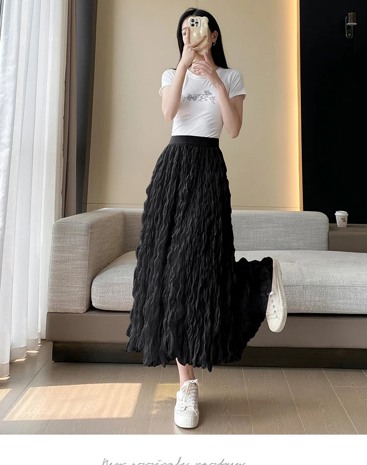 Elegant Pleated Midi Skirt, High Waist A-Line Flowy Maxi Skirts for Women, Soft Draping Skirt, Fairy Skirt for Spring Summer