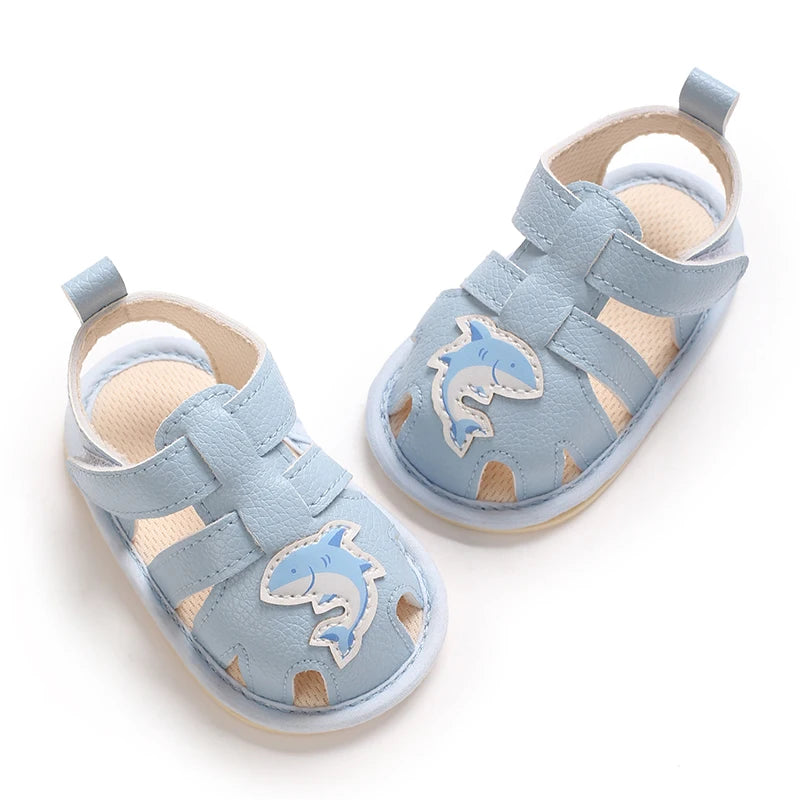 Blue 0-18M baby sandals for girls PU butterfly dew toe solid summer outdoor soft sole non slip rubber baby shoes for learning to
