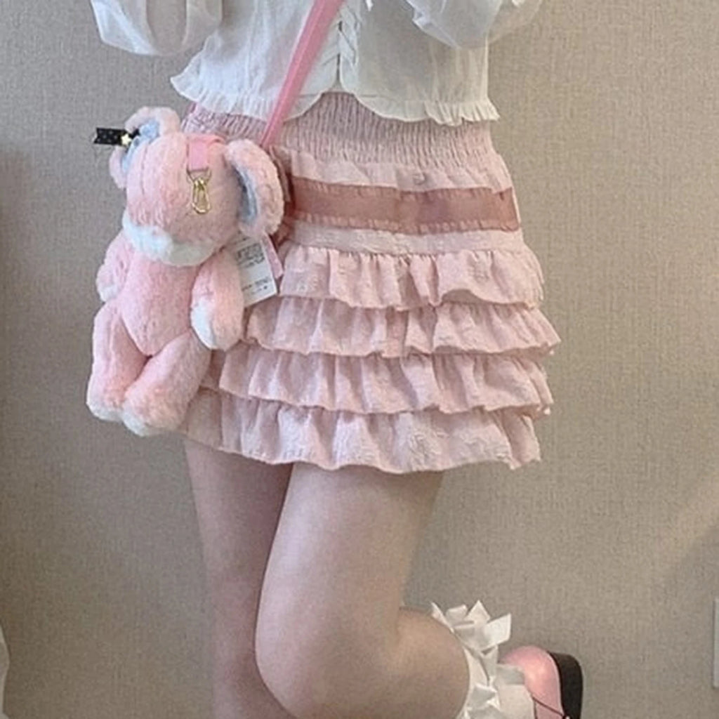 Gaono Lolita Cake Mini Skirts Women Japanese A-line High Waist Pleated Skirt Girly Kawaii Love Y2k Layered Skirts Fairy Outfit