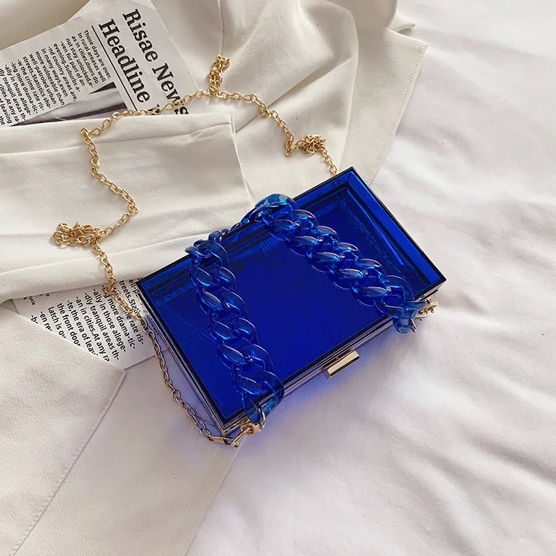 Acrylic Chain Box Handbag - Transparent Square Shoulder Bag