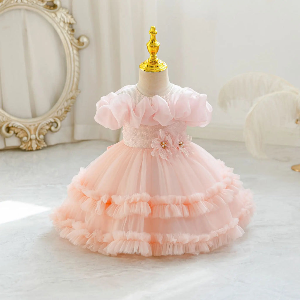 HETISO Girls Princess Flower Dress Tutu Sleeve Baby Toddler Children's Birthday Party Ball Gown for 0-5 Years