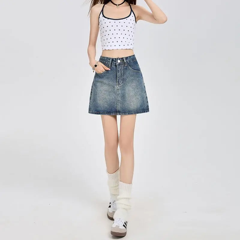 Harajuku Denim Plaid Skirt Women Sexy Multiple Pockets Mini Skirts Vintage Y2K New Fashion 2025 Lady Casual Versatile Streetwear