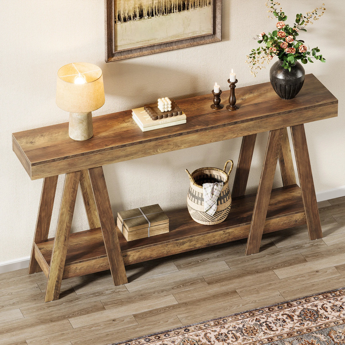Tribesigns 70.87" Farmhouse Console Table, 2-Tier Entryway Accent Table Behind Sofa for Living Room, Entrance, Foyer