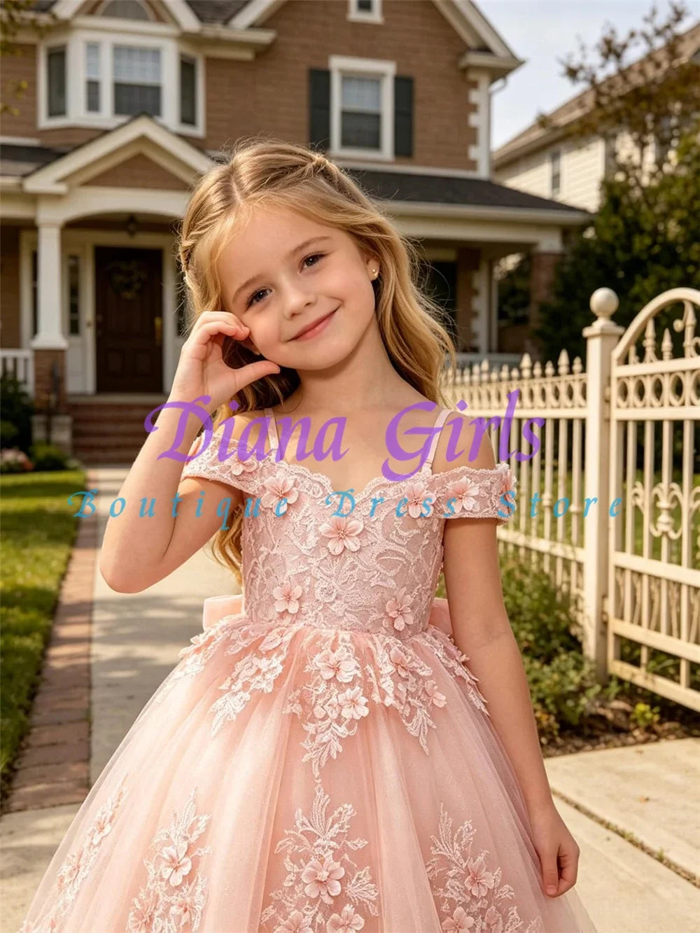 Gorgeous Quality Tulle Beading Flower Girl Dress Off Shoulder Flowers Lace First Communion Dress for Wedding Toddler Kids Gowns