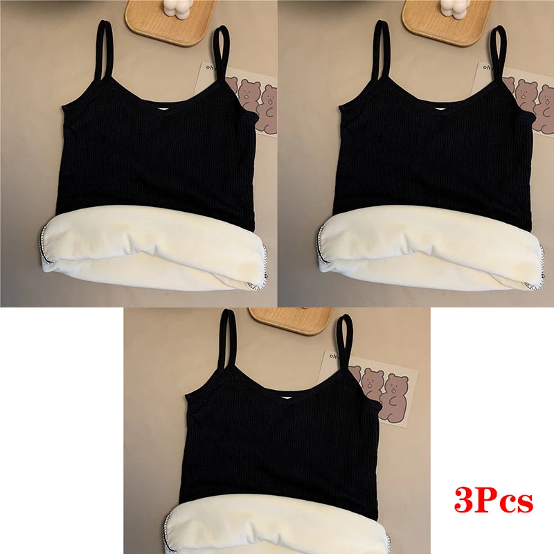 Women'S Winter Warm Underwear Solid Color Thermal Casual Nightwear Sexy Elasticity Female Thin Velvet T-Shirt Sleeveless Tops