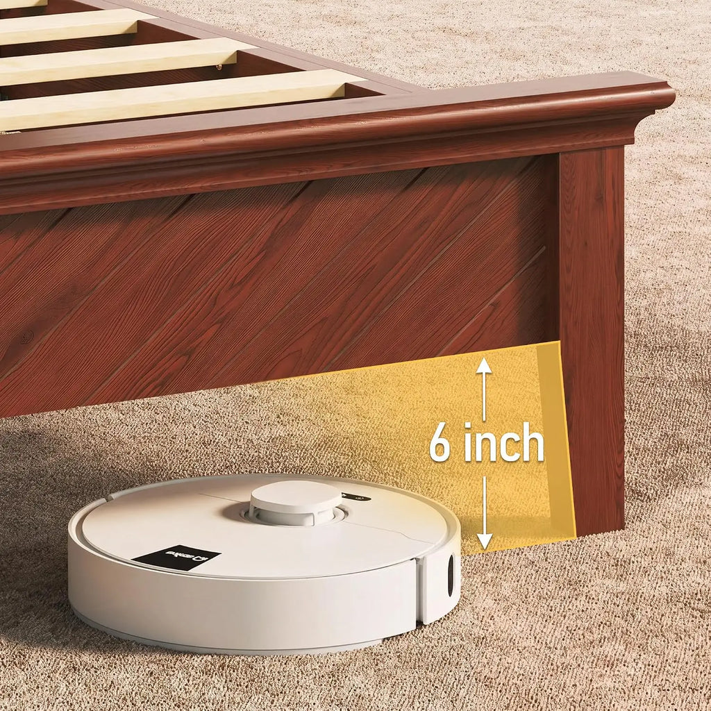 Solid Acacia Wood Queen Bed Frame with Headboard Cherry Finish, Customized