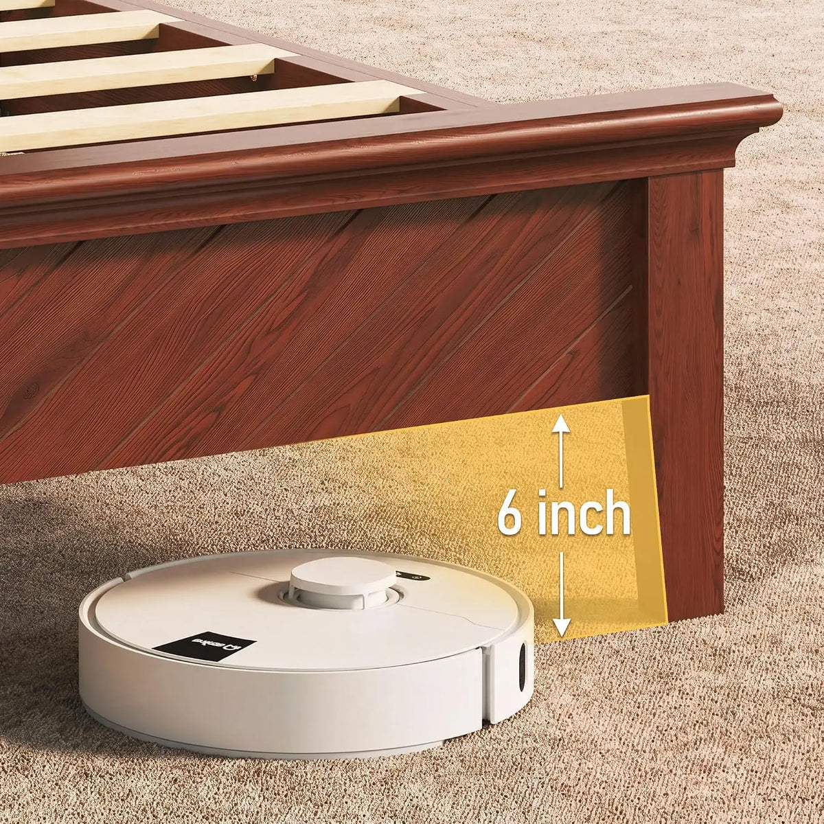 Solid Acacia Wood Queen Bed Frame with Headboard Cherry Finish, Customized