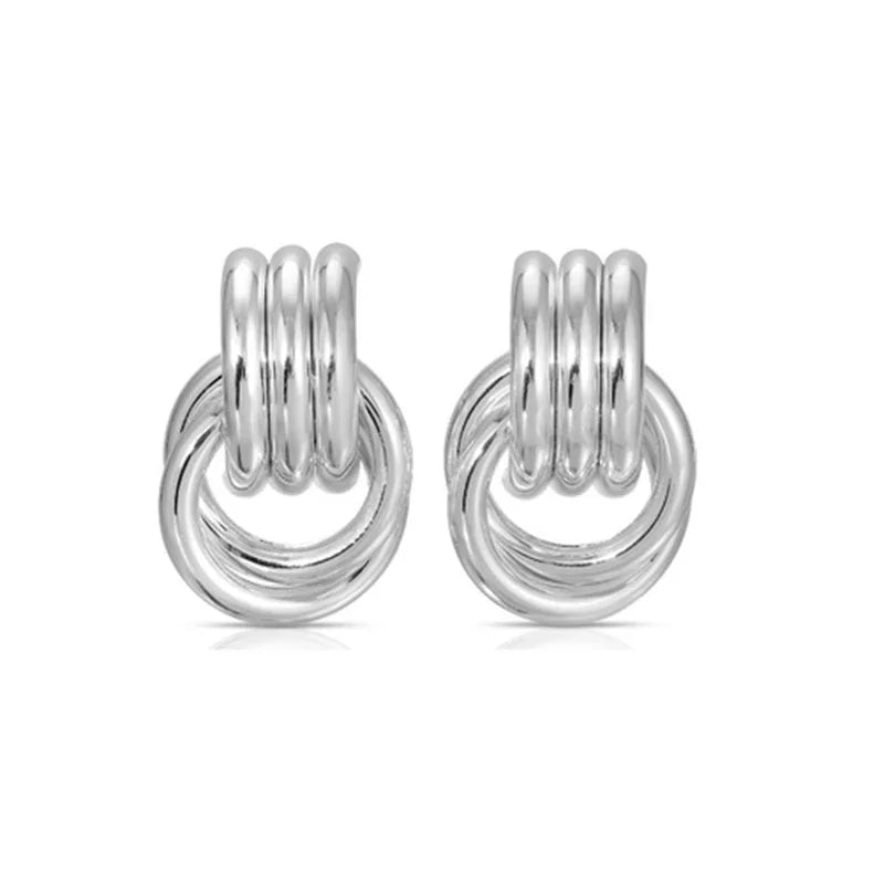 Trendy Stainless Steel Multilayer Circle Twist Knot Earrings For Women'S Texture Mixed Color Gold Plated Statement Earring Bijoux