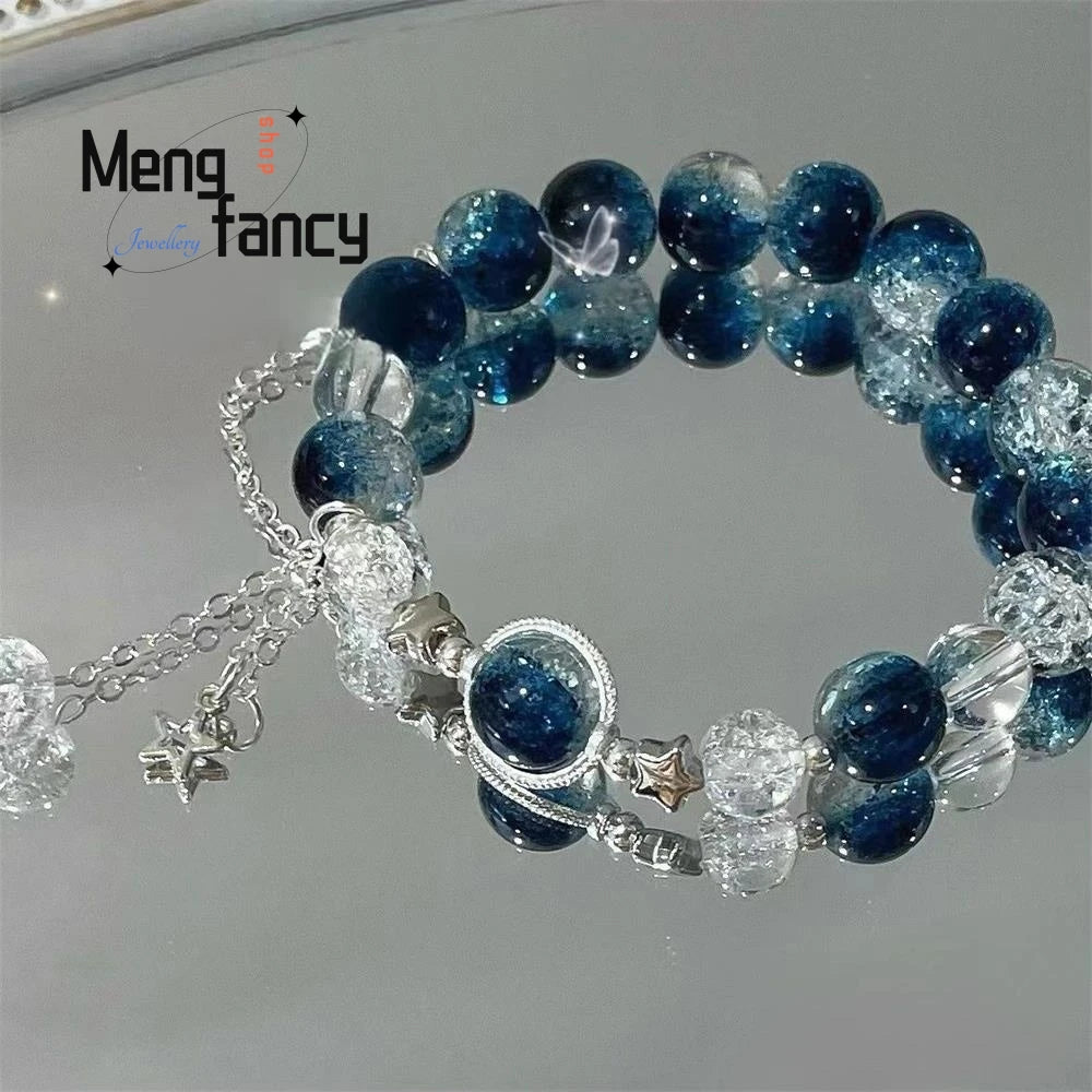 Natural Black Obsidian Black Hair Crystal Milky Way Bracelet Exquisite High-Grade Fashion Jewelry Sexy Young Girls Holiday Gifts