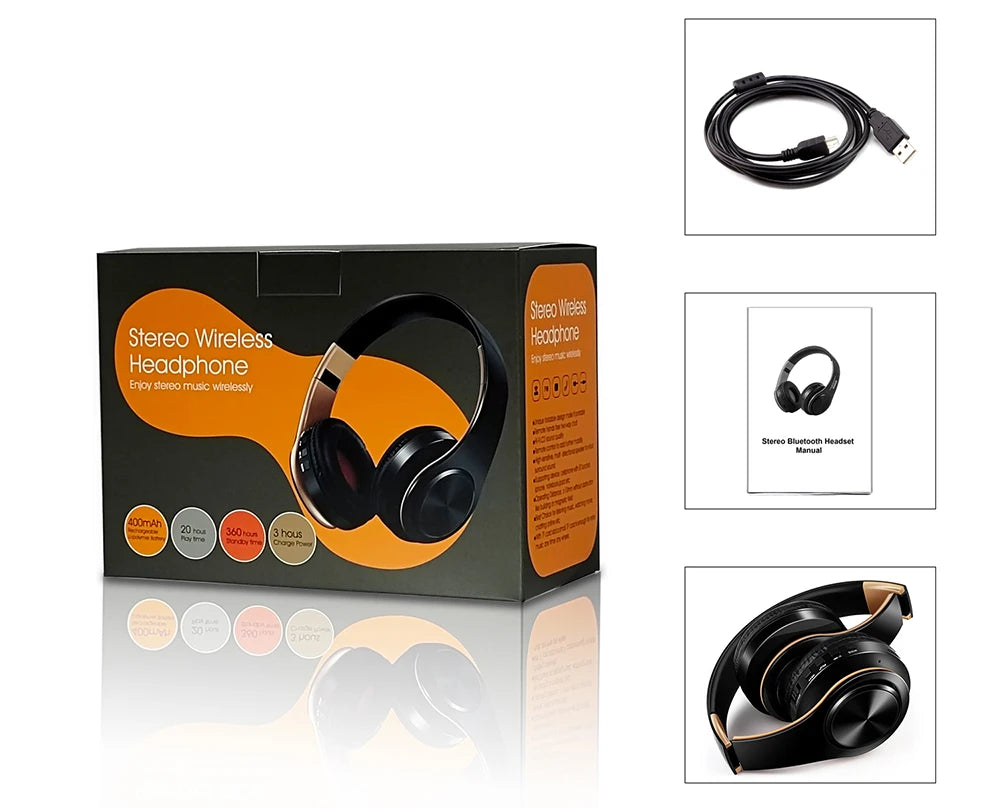 Auriculares inalámbricos dorados para hombre, audífonos estéreo con Bluetooth y micrófono incorporado, universales para Android e iOS