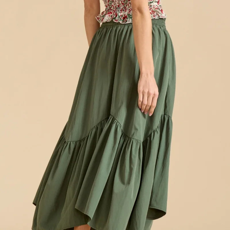 Summer Boho Maxi Skirt Women's Adjustable Drawstring High Waist Cascading Ruffles Artistic Flare European Vintage Style Sexy